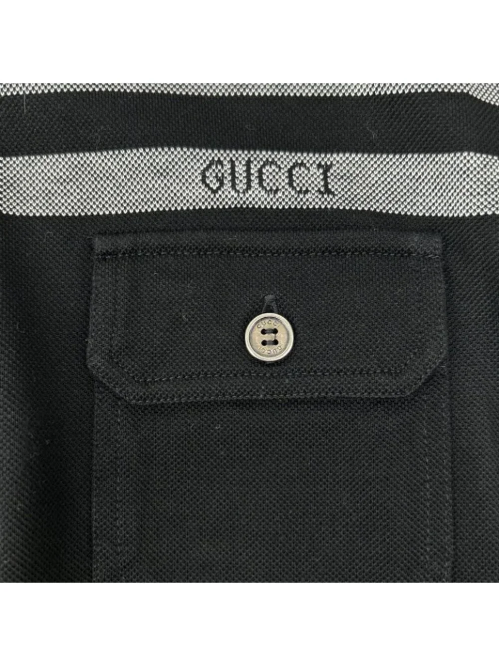 Gucci Black Cotton Flap Pocket Polo